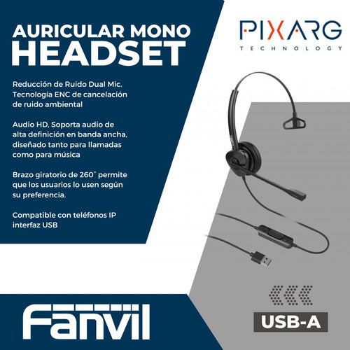 Fanvil Auricular Headset Mono HT301-U IP Phones PC USB-A 1