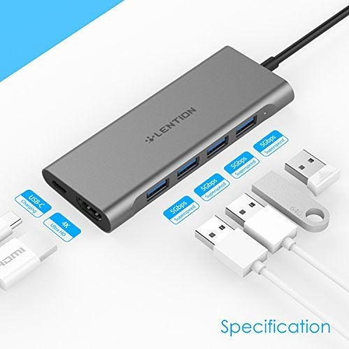 Concentrador Multipuerto Usb-c De Lention Con Salida Hdmi 4k 5