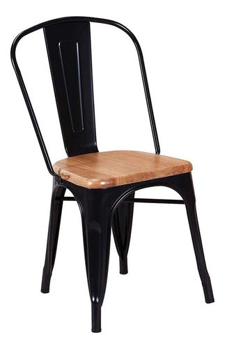 Lumax Silla Tolix Metálica Vintage Asiento En Madera - Negro 0