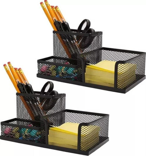 Metal Desk Organizer with 3 Compartments - Pencil Holder 0