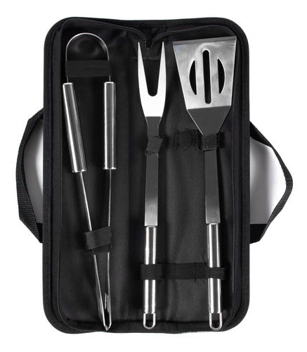 Set Barbacoa 3 Piezas, Juego Parrillero Ac. Inox. + Estuche 1