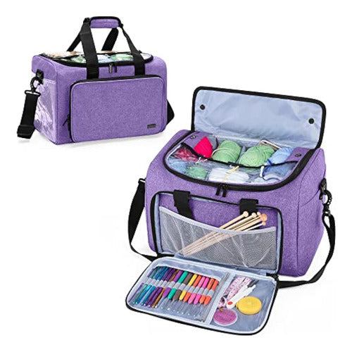 Damero INC Teamoy Knitting Bag, Yarn Storage Organizer with Removable Inner Divider for Yarn Skeins, Crochet Hooks, Knitting Needles and Supplies, Purple 0