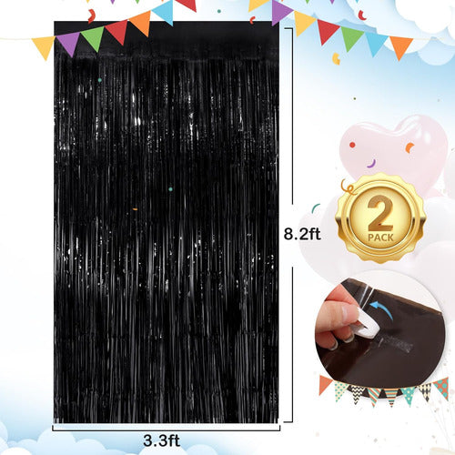 Cortinas Fringe Negro 2pack 100x250 Cm Para Decorar 2