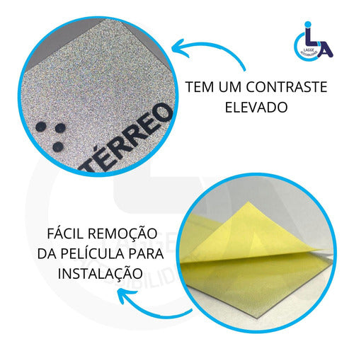 Kit 10 Placas Braile Autoadesiva 10x3cm Corrimão 4andar 5