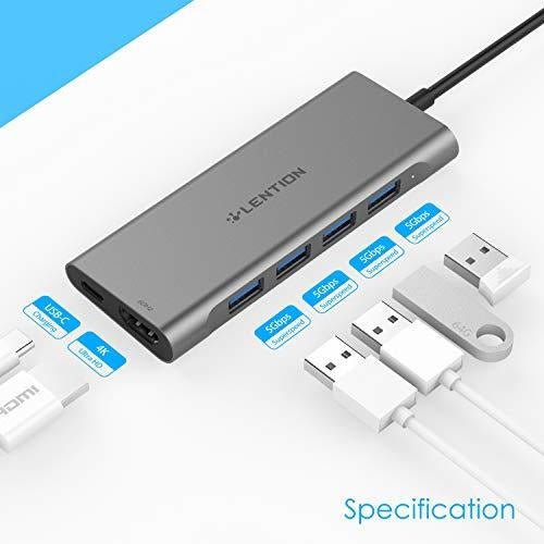 Lention USB C Hub with HDMI 4K Output (4K @ 60Hz), 4 USB 3.0 Ports 1