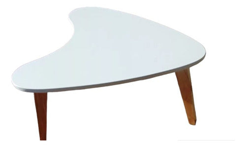 White Lacquered Boomerang Coffee Table with Solid Wood Legs 0