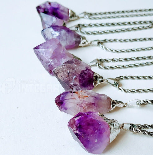 Clematisdeluz Long Necklace Amethyst Gemstone Pendant Surgical Steel 2