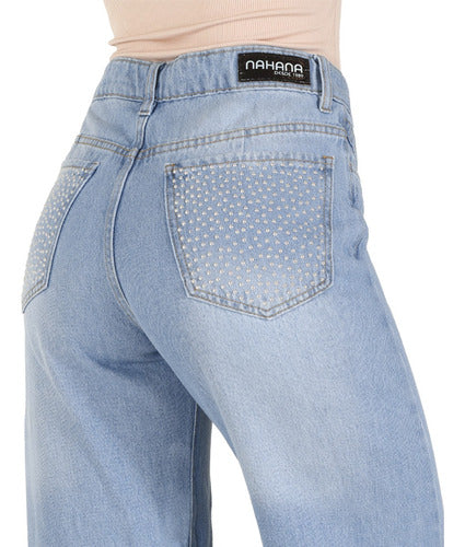 Nahana Jeans Recto Denim Rígido Con Apliques Y Desflecado 3