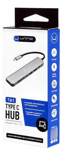 Hub Usb C 7en1 Unno Hb1107sv Hdmi Usb Lector De Tarjetas - S 3