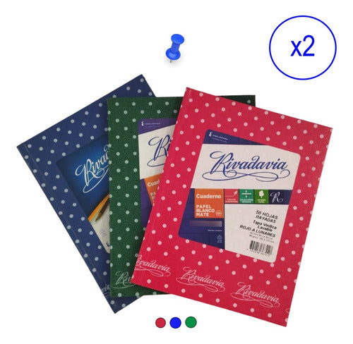 Rivadavia Hardcover Notebook 16x21 50 Sheets, Polka Dot Design, Pack of 2 1