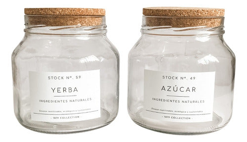 Set of 2 Glass Jars with Cork Lid and Choice of Label 0