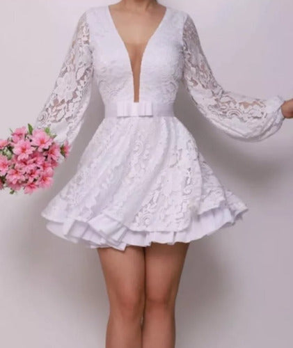 Mawee Short Lace Sleeve Wedding Dress 1