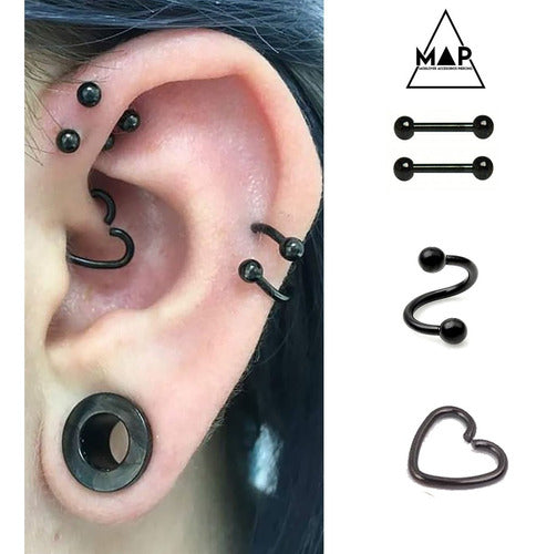 MODLOVER ACCESORIOS Y PIERCING - Piercing Combo 4 Aros Twister Mini Barbell Corazon Helix 1