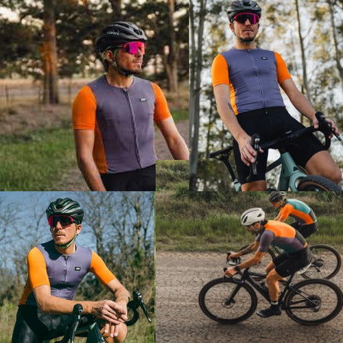 Magenta Melange Tricolor Cycling Jersey with Full Zipper and Back Pockets 2