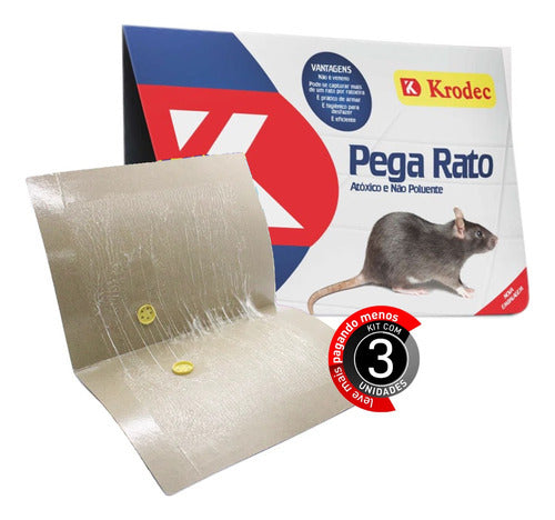 Kit Com 3 Ratoeira Adesiva Pega Cola Rato Ratazana Krodec 0