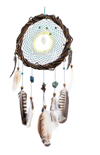 Handmade Dreamcatcher with Semi-Precious Stones and Natural Feathers in Willow Wood 0