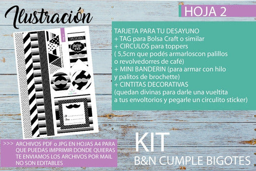 Bendito Evento Kit Imprimible Desayuno Cumple Blanco Negro Bigotes Hombre 4