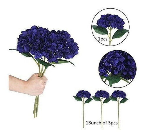 JyiHope Artificial Silk Hydrangea Blue Purple Flowers - 3 Stems 2