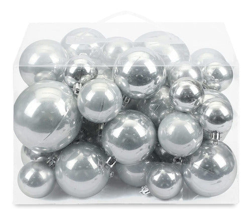 AMS 40 Christmas Balls Tree Ornaments - Pearl Gray - 4 Sizes 0