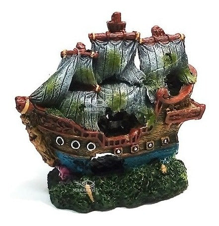 Aquatic Adorno Resina Barco Naufragio Galeón Pirata 15x6x14cm Acuari 2