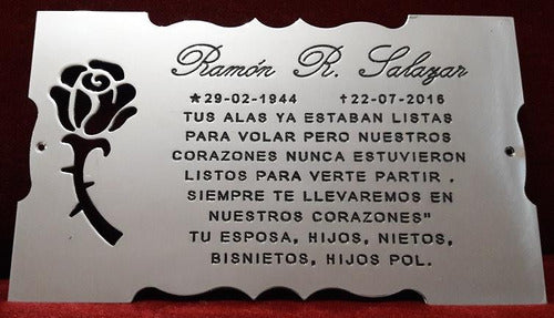 Grabados Artisticos Stainless Steel Memorial Plaque 25x15 with Cut-out Rose 2