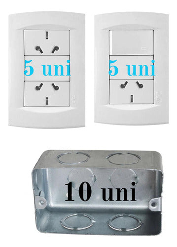 Sica Double Outlet Light Switch and Point Plug + Rectangular Box Combo Set 0