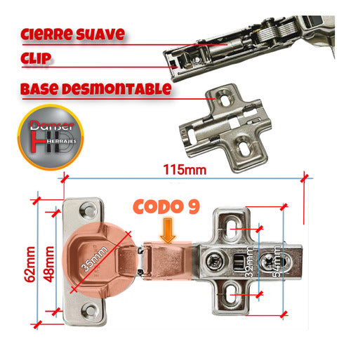 Bronzen Soft Close 35mm Spring Hinge Codo 9 Clip X 20 1