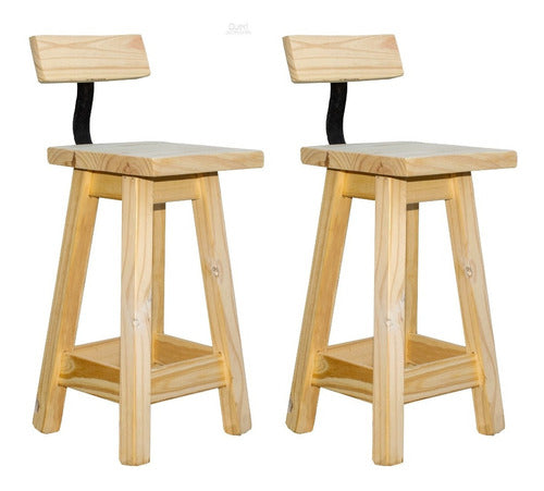 Queri Accesorios 2 Pine Bar Stools 60cm High with Iron Backrest 0