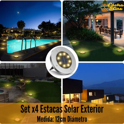 Aloha Set X4 Estaca Solar Lampara Exterior Iluminación Decoración 1