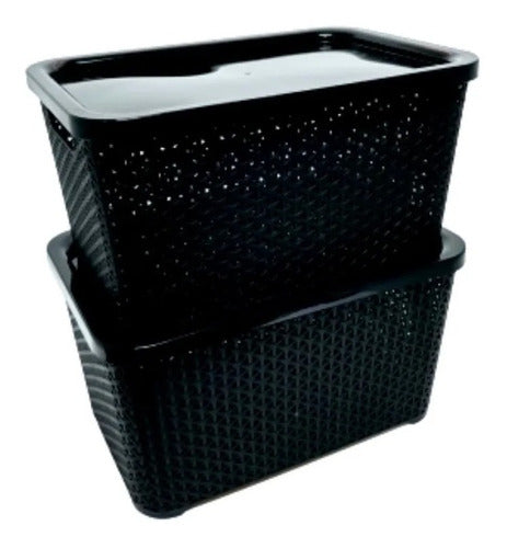 Colombraro Plastic Rattan Organizer Basket with Lid - Small 5