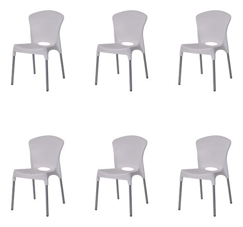 Silla Plastico Blanca Patas Metal Comedor Jardin Pack X6 0