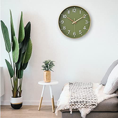 HZDHCLH Silent Wall Clock Olive Green 30cm 3