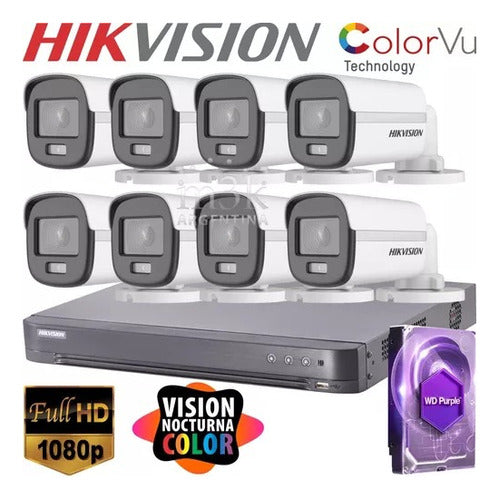 Kit Seguridad Hikvision Full Hd 1080p 8ch+8 Colorvu 2mp+1tb 3