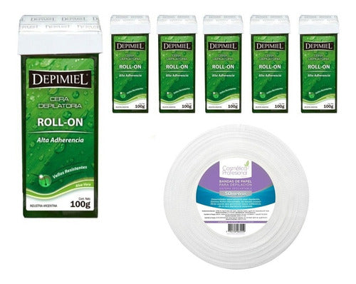 Depimiel Kit 6 Roll On Aloe Depimiel + Bandas En Rollo X 50 Mts 0