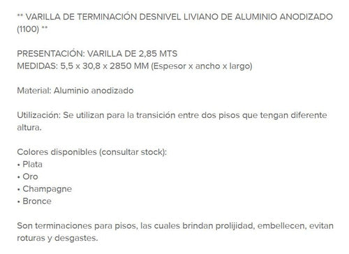 Perfilart Terminacion Desnivel Liviano 1100 Aluminio Anodizado 4