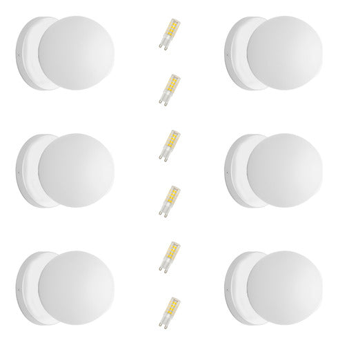 Kit 6 Arandela Slim Globo 10 Branco Fosco C/ Led Quente 0