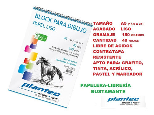 Block Para Dibujo A5 Plantec 150 Gms Liso 40 Hojas C Espiral 1