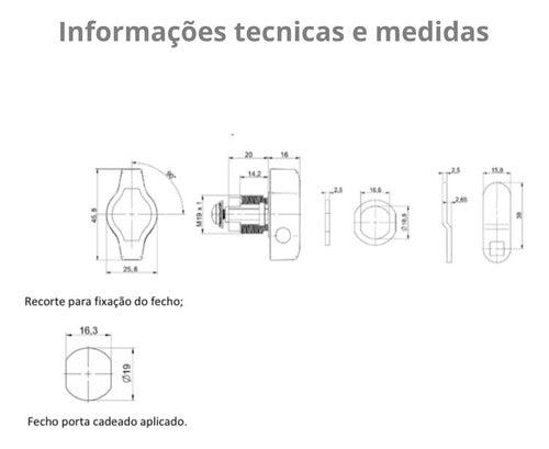 Kit C/20 Fecho Lingueta Aço C/porta Cadeado Para Armários 4