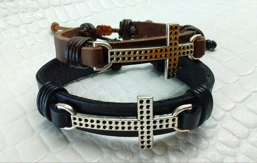 Leather Bracelet with Steel Casting Cross - Mayma Queens Bijou 2