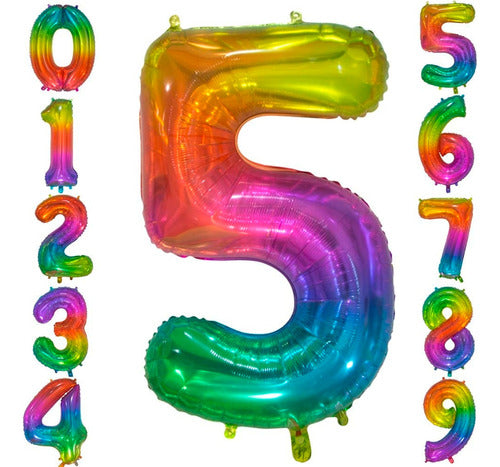 Generic 40cm 16 Inch Rainbow Metallic Number Balloon 5