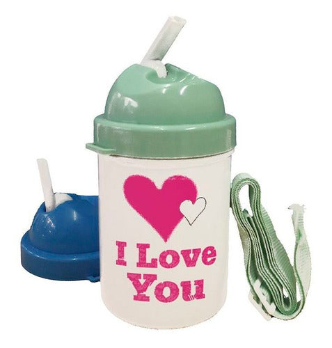 I Love You Water Bottle for Kids with Screw Lid - Plastic, Dishwasher Safe, Durable - 450mL 0