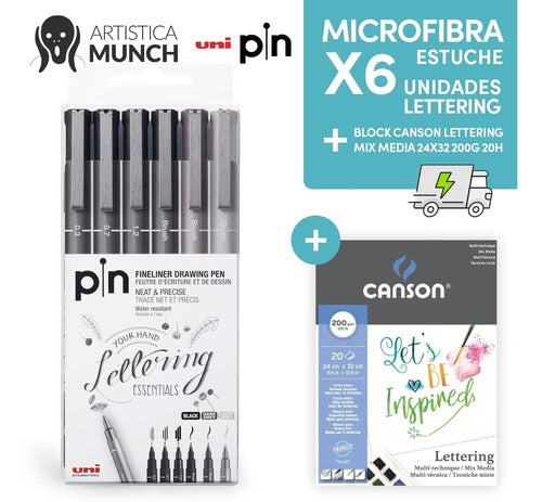 Uni Pin Microfibra Estuche X6 Surtido Lettering + Block Canson 0