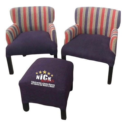 Nick Muebles Combo Materas Poltronas Vestidas Chenille + Banquito 1