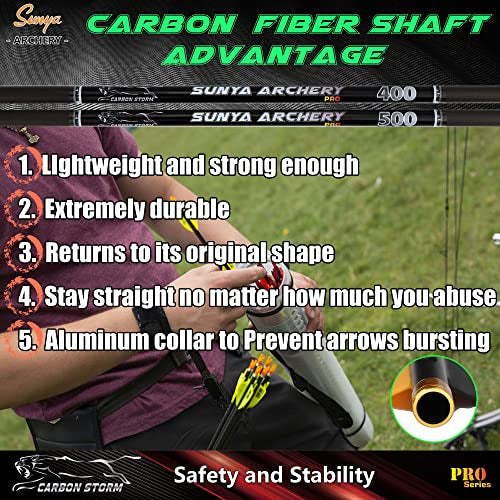 Premium Sunya 30-Inch 500 Carbon Fiber Arrows Pack of 12 3
