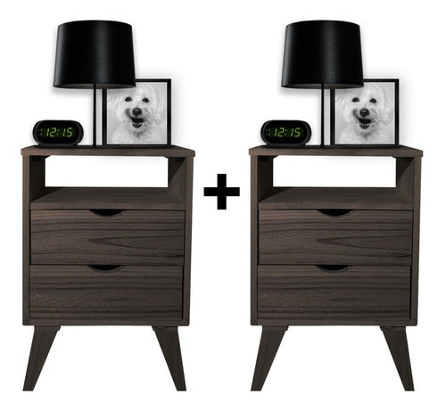 Sajo Retro Nightstand 2 Drawers Modern Wood Legs 1