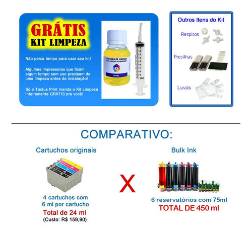 Bulk Ink P/ Epson T50 T700 Tx720+ Kit Limpeza + Tinta Mizink 1