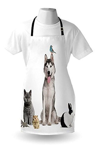 Lunarable Animal Apron, Pet Group Like Cat Dog Rabbit and Bird 1