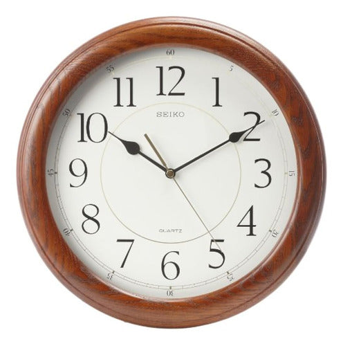 Seiko Quiet Sweep Wall Clock Solid Dark Oak Case 0