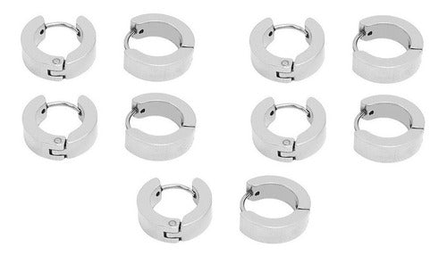 Porteña Joyas 5 Pairs Cuban Closure Hoop Earrings 10 Mm White Steel 0