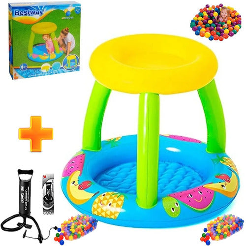 Inflatable Baby Pool Ball Pit with Sunshade + 50 Balls + Inflator 0